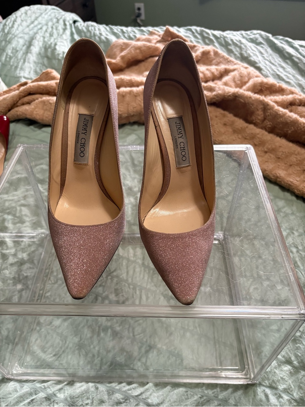 Jimmy Choo Pink Glitter Pointed Toe Pumps size 40